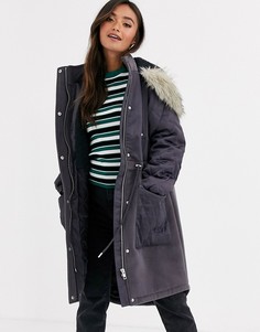 Темно-серая полушерстяная атласная парка ASOS DESIGN-Розовый