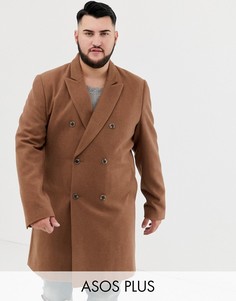 Двубортное пальто с добавлением шерсти ASOS DESIGN Plus-Светло-коричневый