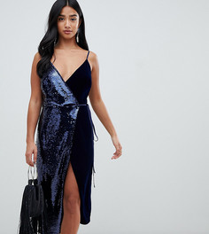 Платье миди из пайеток и бархата с запахом ASOS DESIGN Petite-Мульти