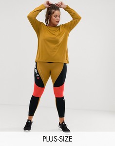 Золотисто-розовые леггинсы колор блок с завышенной талией Nike Plus-Мульти