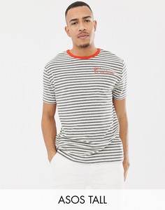 Свободная махровая футболка в полоску с вышивкой \cest la vie\" ASOS DESIGN Tall-Бежевый