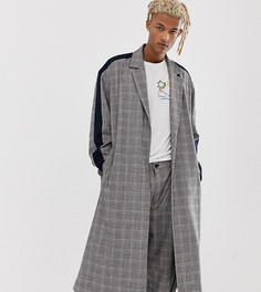 Легкое пальто в клетку с полосками по бокам ASOS MADE IN KENYA-Серый