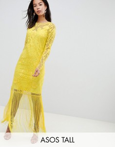 Платье макси с вышивкой и бахромой ASOS DESIGN Tall-Желтый
