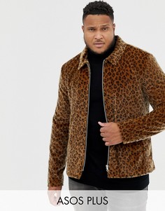 Куртка на молнии с леопардовым принтом ASOS DESIGN Plus-Светло-коричневый