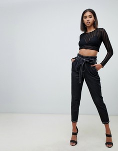 Черные брюки с поясом и контрастной строчкой Missguided-Черный