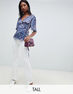 Топ с запахом и цветочным принтом Fashion Union tall-Серый