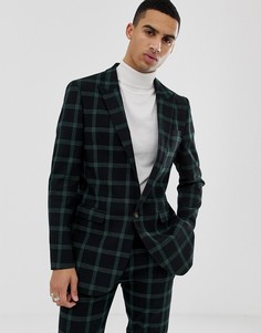 Зауженный пиджак в черно-зеленую клетку ASOS DESIGN-Черный