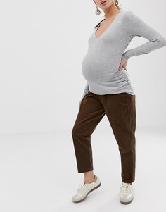 Вельветовые брюки с эластичным поясом под животиком ASOS DESIGN Maternity-Коричневый