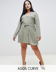 Платье-рубашка мини с пуговицами ASOS DESIGN Curve-Зеленый
