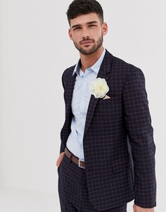 Сине-оранжевый приталенный пиджак в клетку ASOS DESIGN wedding-Темно-синий