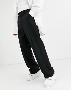 Черные широкие строгие брюки из 100% шерсти ASOS DESIGN-Черный