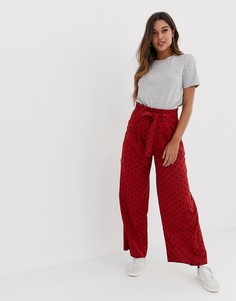 Широкие брюки из ткани на основе льна с присборенной талией и поясом ASOS DESIGN-Мульти