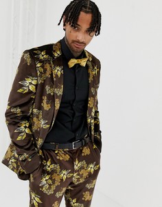 Приталенный бархатный пиджак с цветочным принтом ASOS DESIGN-Черный