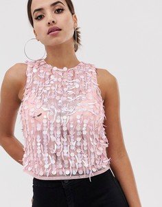 Кроп-топ без рукавов и с отделкой пайетками ASOS DESIGN-Розовый