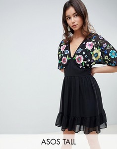 Платье мини с цветочной вышивкой ASOS DESIGN Tall-Мульти