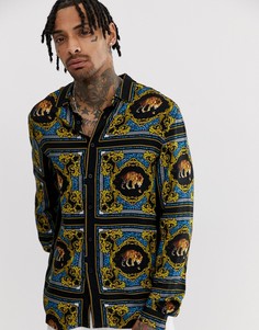 Рубашка классического кроя с леопардовым принтом ASOS DESIGN-Синий