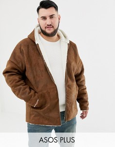 Двусторонняя куртка из искусственной овчины с капюшоном ASOS DESIGN Plus-Светло-коричневый