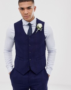 Синий облегающий жилет из ткани с добавлением шерсти в \елочку\" ASOS DESIGN wedding