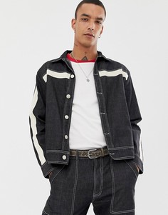 Джинсовая куртка с полосками по бокам Sacred Hawk-Черный