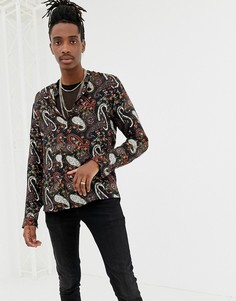 Рубашка с принтом пейсли и воротником на пуговице ASOS DESIGN-Черный