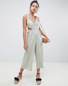 Хлопковый комбинезон с завязкой и вырезами ASOS DESIGN-Синий