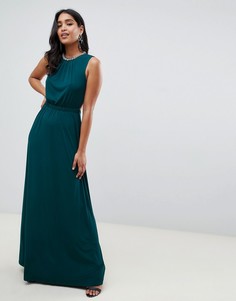 Платье макси с открытой спиной и декорированной горловиной ASOS DESIGN-Зеленый