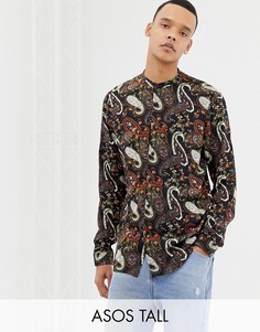 Рубашка стандартного кроя с принтом пейсли ASOS DESIGN Tall-Черный