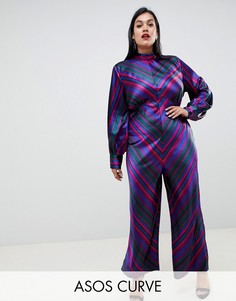 Комбинезон в полоску с пышными рукавами на манжетах ASOS DESIGN Curve-Мульти