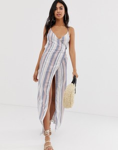 Пляжное платье макси в полоску с запахом ASOS DESIGN-Мульти