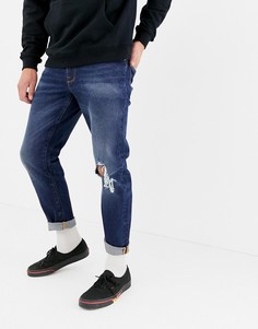 Темно-синие суженные книзу рваные джинсы из денима плотностью 12,5 унции ASOS DESIGN-Синий