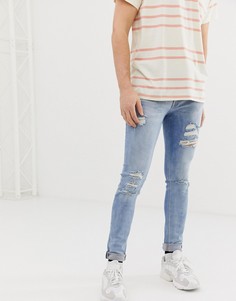 Джинсы скинни с рваной отделкой Jack & Jones Intelligence LIAM-Синий