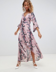 Платье макси с запахом и цветочным принтом Glamorous-Розовый