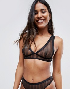 Кружевной мягкий удлиненный бюстгальтер в полоску ASOS DESIGN-Черный
