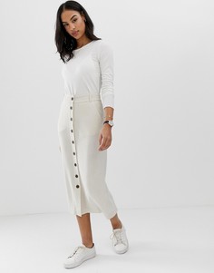 Льняная юбка миди на пуговицах ASOS DESIGN-Кремовый
