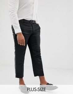 Облегающие строгие укороченные брюки из черного атласа с полосками по бокам и отделкой пайетками ASOS DESIGN Plus-Черный