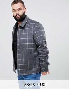 Полушерстяная куртка в клетку на молнии ASOS DESIGN Plus-Серый
