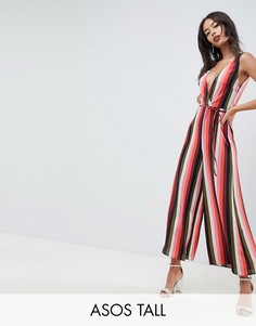 Комбинезон в полоску с запахом ASOS DESIGN Tall-Мульти
