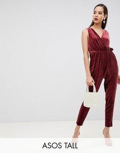 Бархатный комбинезон без рукавов с запахом ASOS DESIGN Tall-Розовый