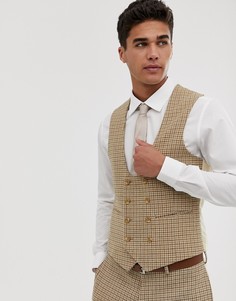 Светло-бежевый приталенный жилет в клетку ASOS DESIGN wedding