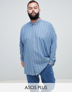 Джинсовая рубашка в полоску с заниженной линией плеч ASOS DESIGN Plus-Синий
