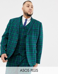Приталенный пиджак в клетку тартан ASOS DESIGN Plus-Зеленый