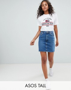Синяя выбеленная джинсовая юбка с завышенной талией ASOS DESIGN Tall-Синий