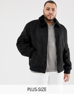 Черная куртка Харрингтон из искусственной замши и воротником \борг\" River Island Big & Tall-Черный