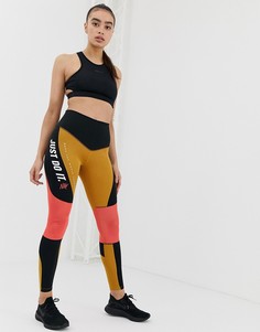 Черно-желтые леггинсы колор блок с завышенной талией Nike Training-Мульти