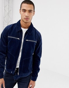 Темно-синяя вельветовая куртка на молнии ASOS DESIGN-Темно-синий