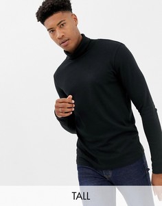 Лонгслив с отворачивающимся воротником Selected Homme-Черный