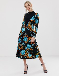 Платье миди на пуговицах с цветочным принтом ASOS DESIGN-Мульти