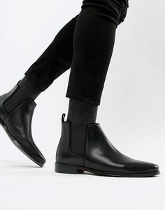 Черные кожаные ботинки челси с черной подошвой ASOS DESIGN-Черный