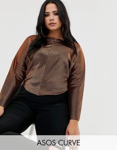 Плиссированный топ с рукавами \летучая мышь\" ASOS DESIGN Curve-Золотой