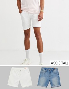 Зауженные джинсовые шорты (белые/голубые с состаренной отделкой) ASOS DESIGN Tall-Мульти
